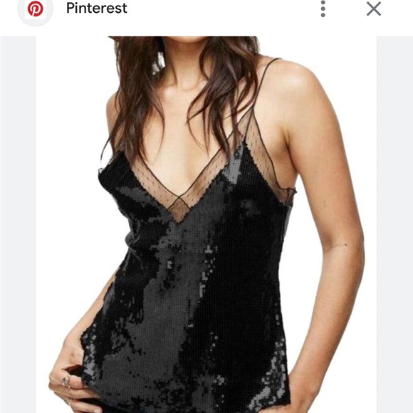 Free People Tops - Free People Intimately Black Sequin Lace Trim Cami